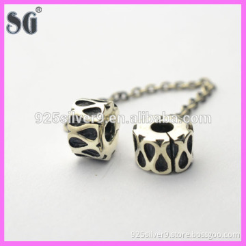 Factory direct-sale jewelry 925 sterling silver cylindrical oxidized design safety chain charm